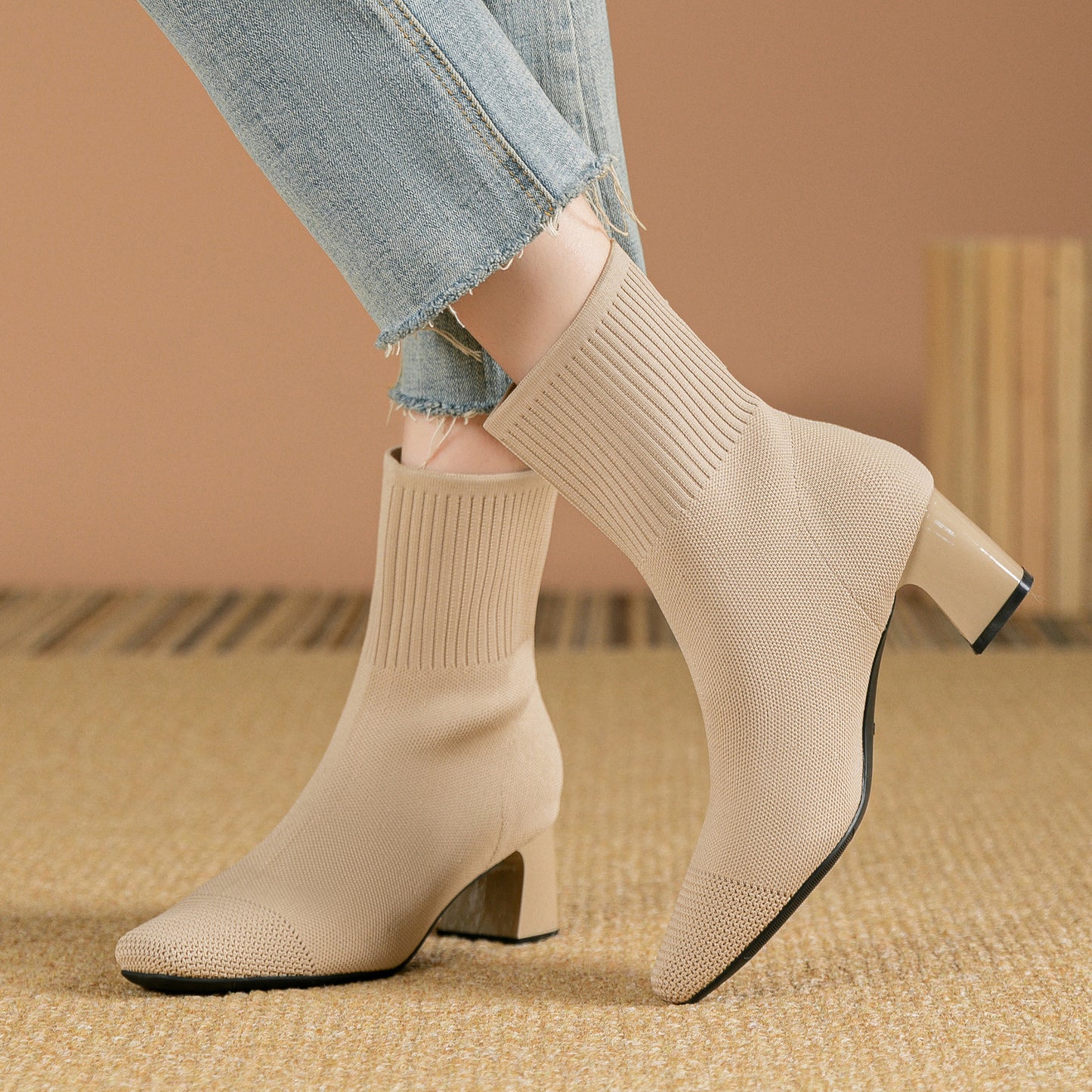 Boots Chaussette Talon Bloc