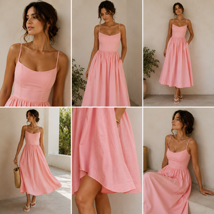Robe Calyra™ – Bretelles Fines & Jupe Évasée