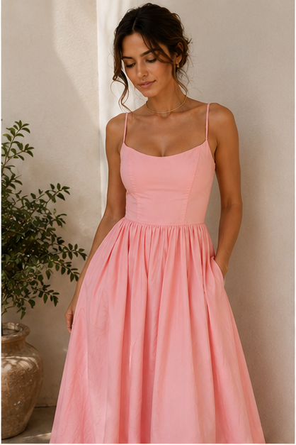 Robe Calyra™ – Bretelles Fines & Jupe Évasée