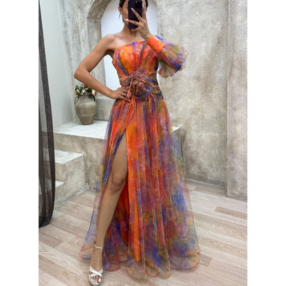 Robe Longue Tie-Dye Épaules Nues