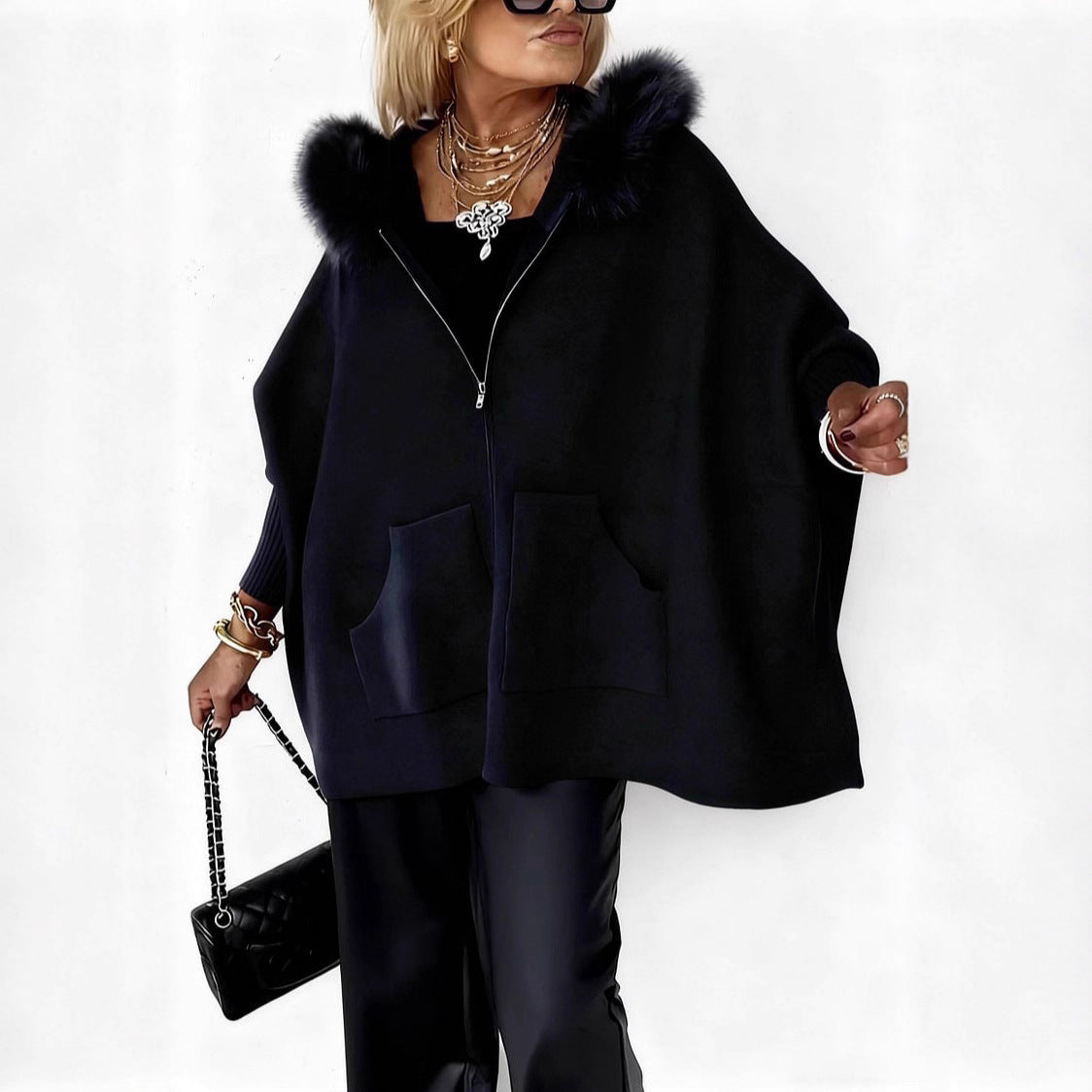 Cardigan Peluche Zippé Capuche