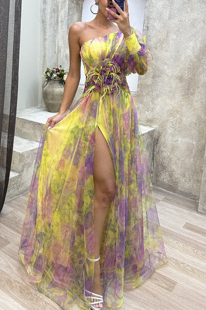Robe Longue Tie-Dye Épaules Nues