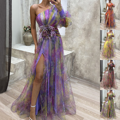 Robe Longue Tie-Dye Épaules Nues