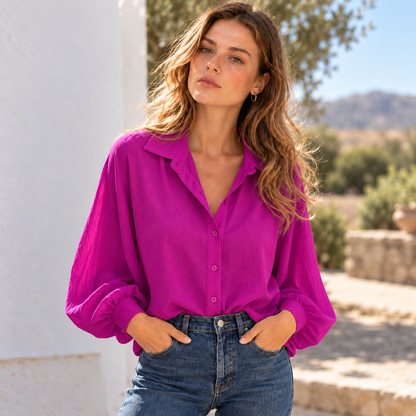 Chemise Aurélia™ – Col à Revers & Manches Bouffantes