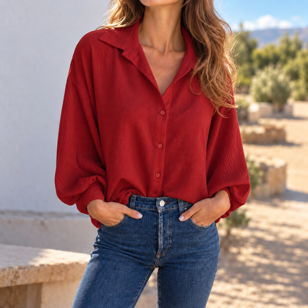 Chemise Aurélia™ – Col à Revers & Manches Bouffantes