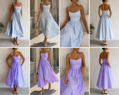 Robe Calyra™ – Bretelles Fines & Jupe Évasée