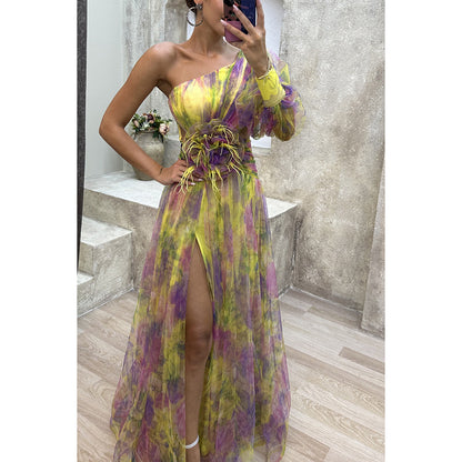 Robe Longue Tie-Dye Épaules Nues