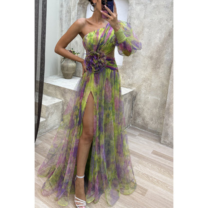 Robe Longue Tie-Dye Épaules Nues